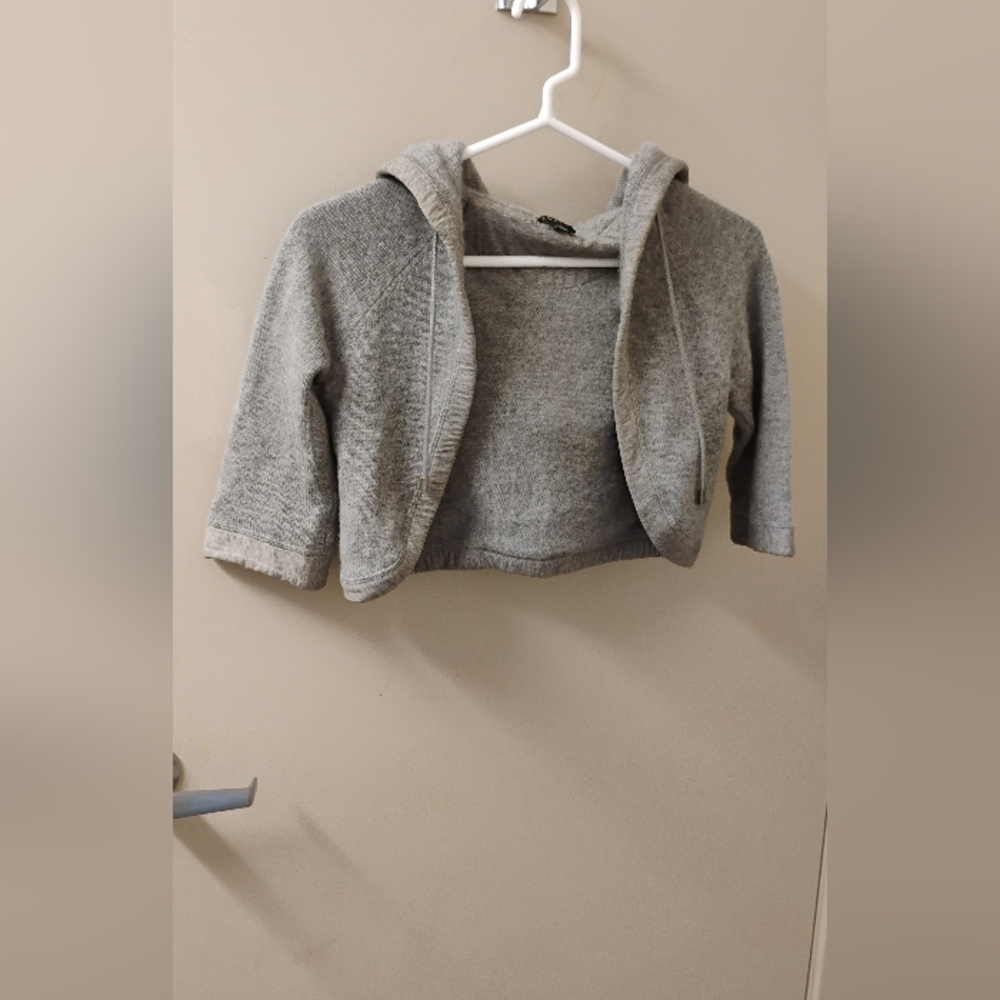 Theory Women's Norm Cashmere Gray Cardigan Hooded Shrug Sz P XS/XXS